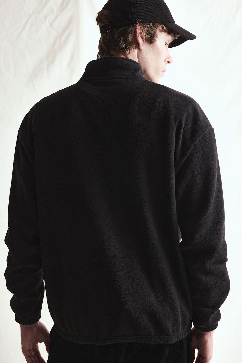MESHKUJ Black Boxy Fit fleece Sweatshirt