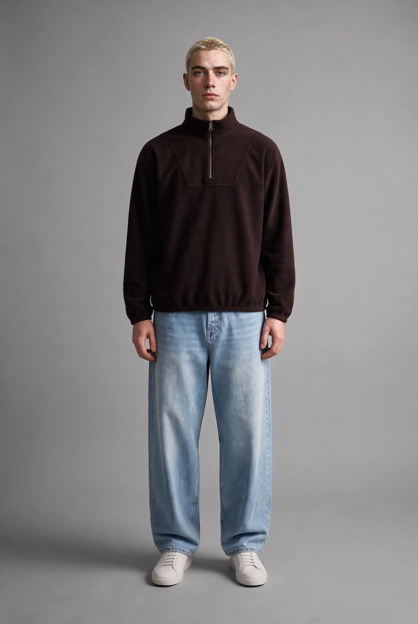 Men Brown Boxy Fit fleece Sweatshirt