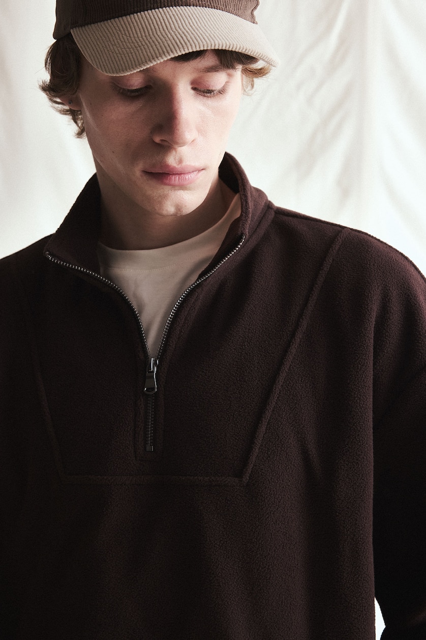 MESHKUJ Brown Boxy Fit fleece Sweatshirt