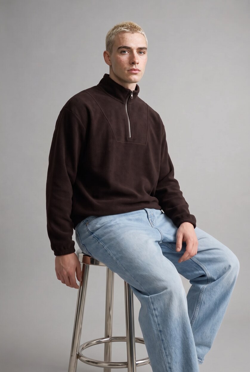 Men Brown Boxy Fit fleece Sweatshirt