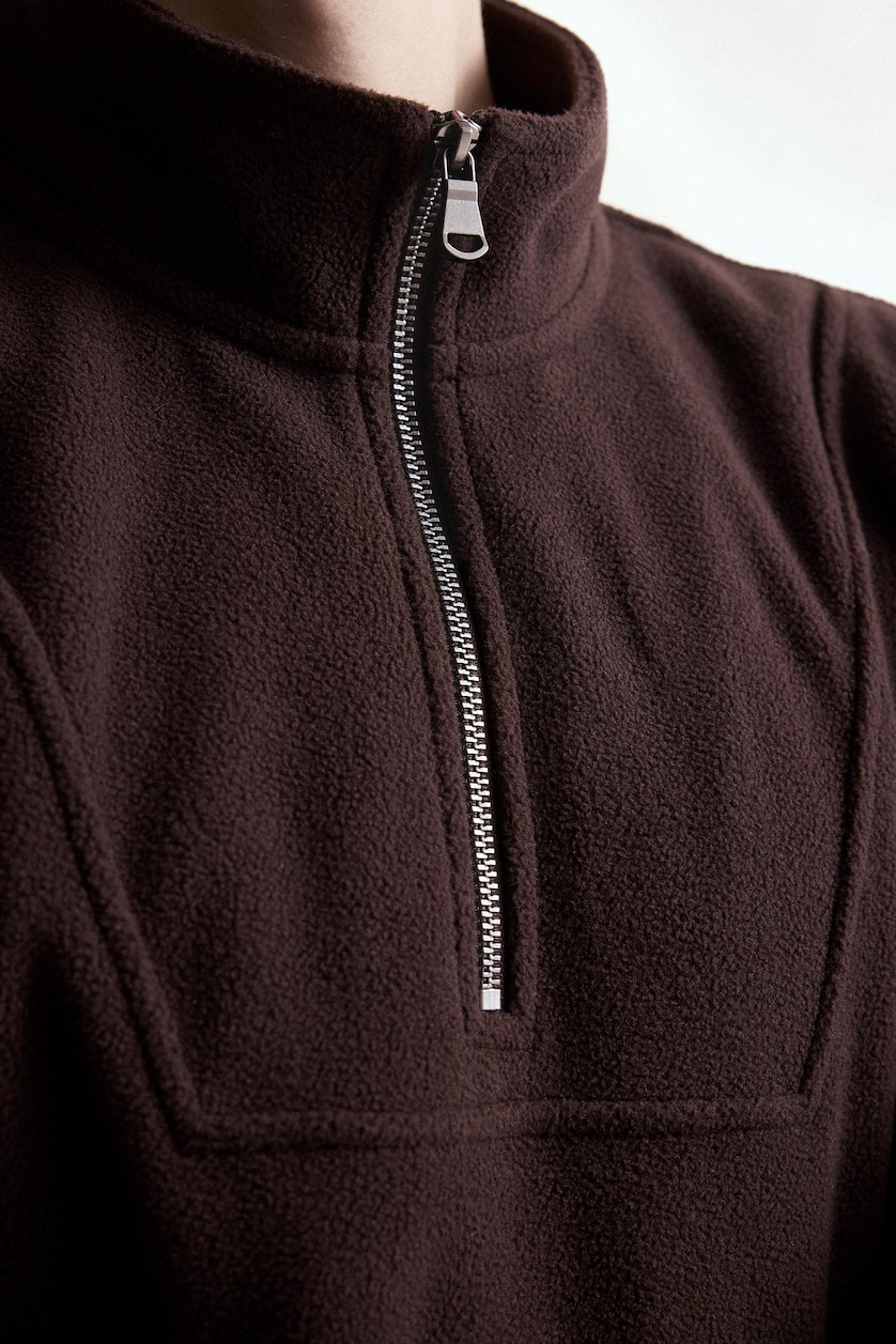 MESHKUJ Brown Boxy Fit fleece Sweatshirt