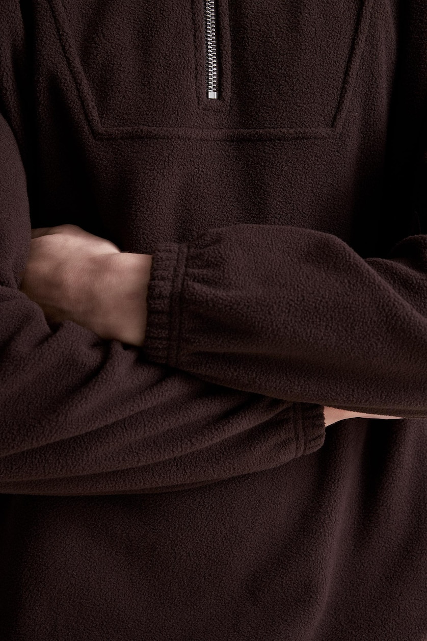 MESHKUJ Brown Boxy Fit fleece Sweatshirt