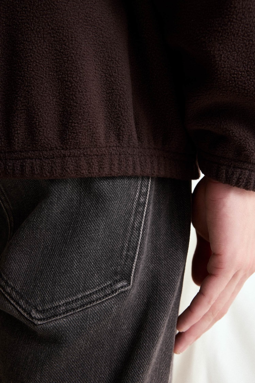 MESHKUJ Brown Boxy Fit fleece Sweatshirt