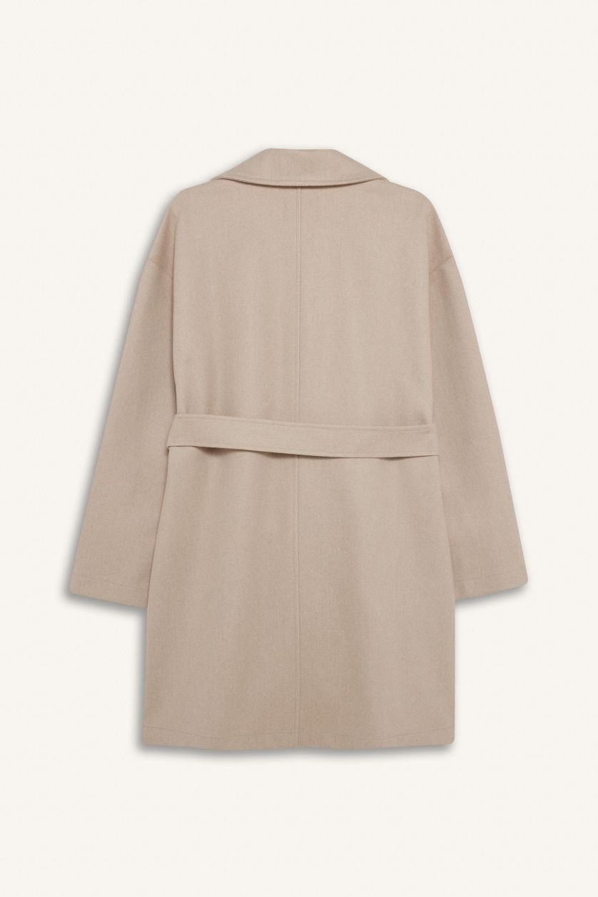 حريمي بيج فاتح بالطو جوخ قصة عادية بحزام