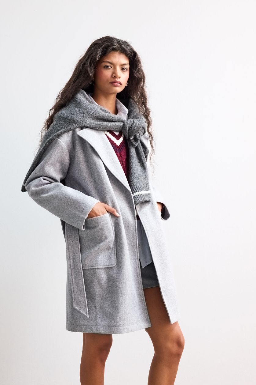 WOMAN Grey Regular Fit Belted Cashmere Coat
