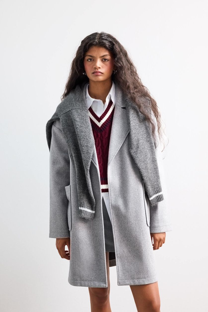 WOMAN Grey Regular Fit Belted Cashmere Coat