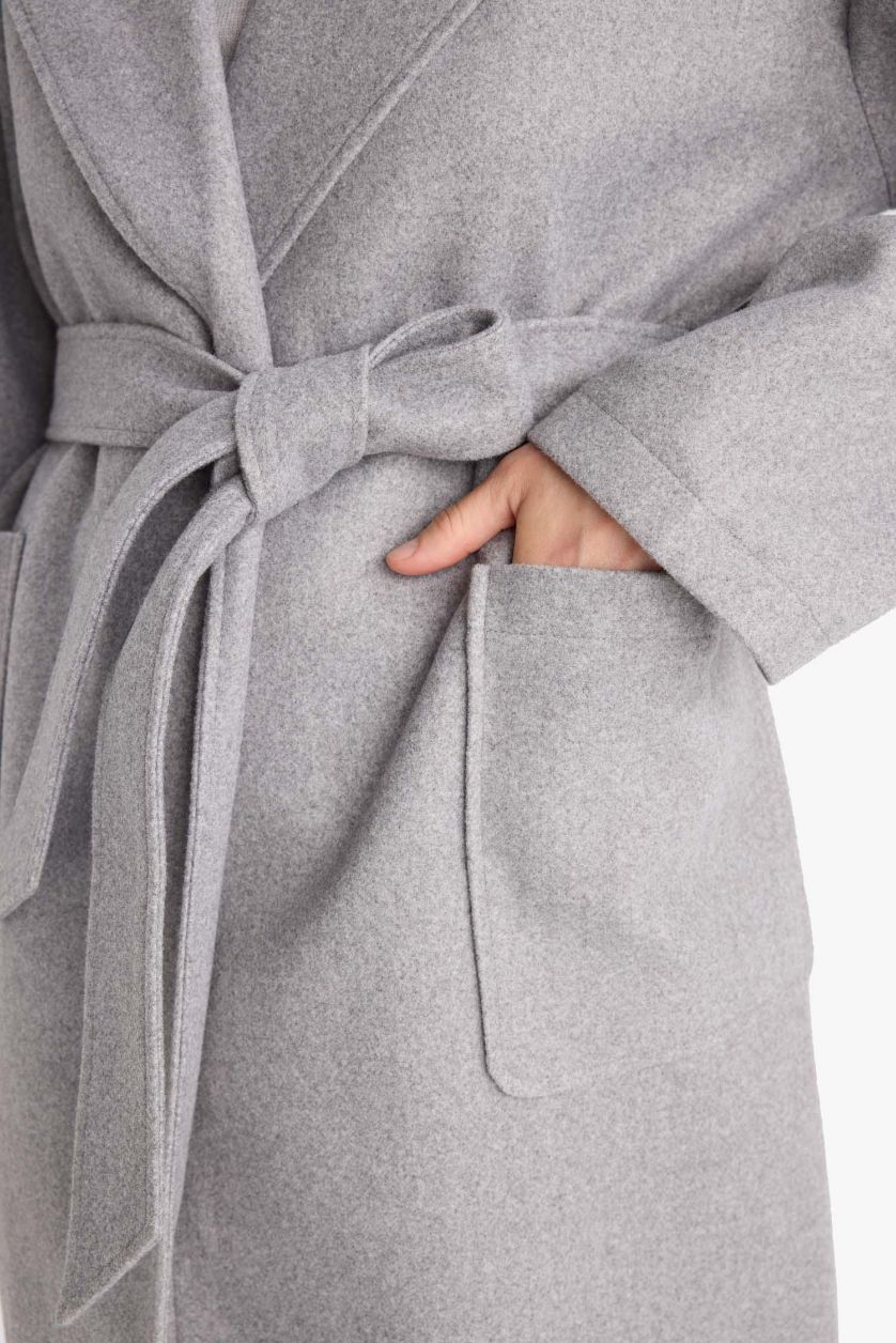 WOMAN Grey Regular Fit Belted Cashmere Coat
