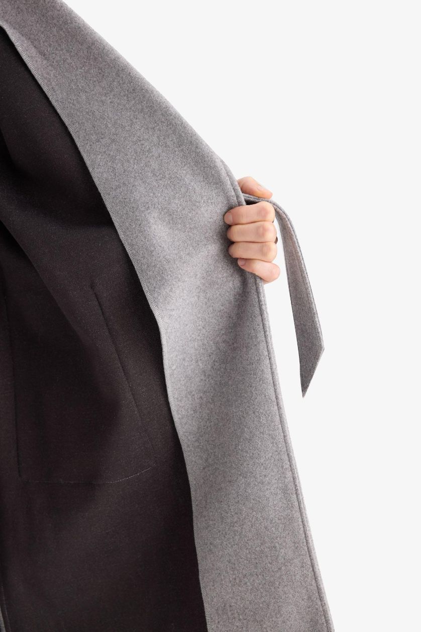 WOMAN Grey Regular Fit Belted Cashmere Coat