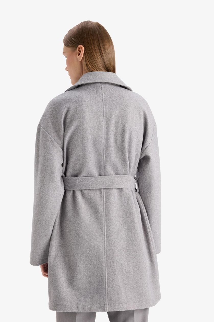 WOMAN Grey Regular Fit Belted Cashmere Coat