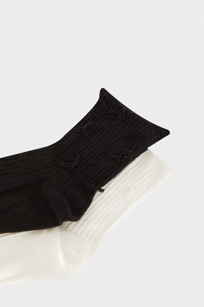 Kadın Karma Kadın Dikişsiz Yırtık Detaylı 2'li Penye Pamuklu Premium Soket Çorap