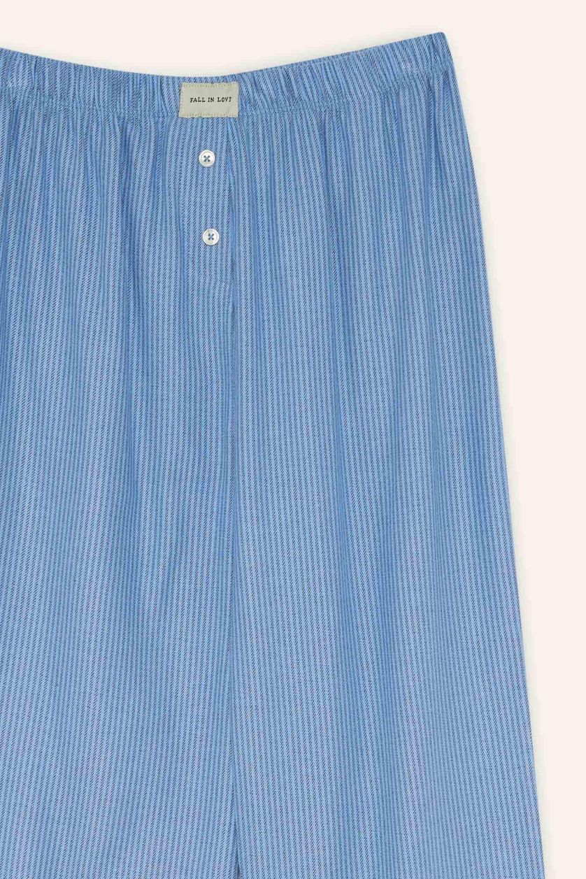 Kadın Mavi Regular Fit Uzun Boy Flanel Çizgili Pijama Altı