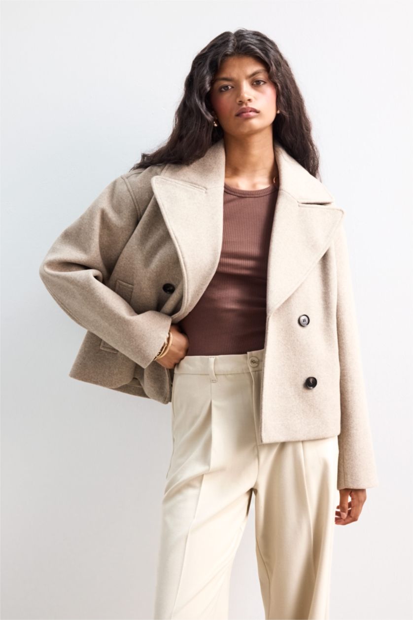 حريمي بيج بالطو صوف بأزرار و قصة عادية