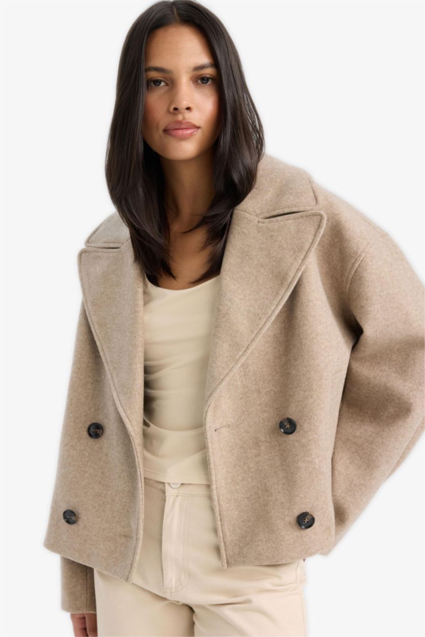 حريمي بيج بالطو صوف بأزرار و قصة عادية