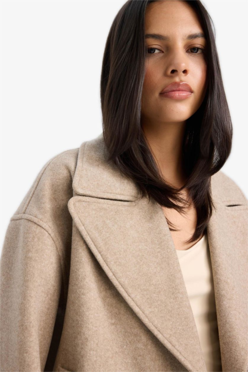 حريمي بيج بالطو صوف بأزرار و قصة عادية