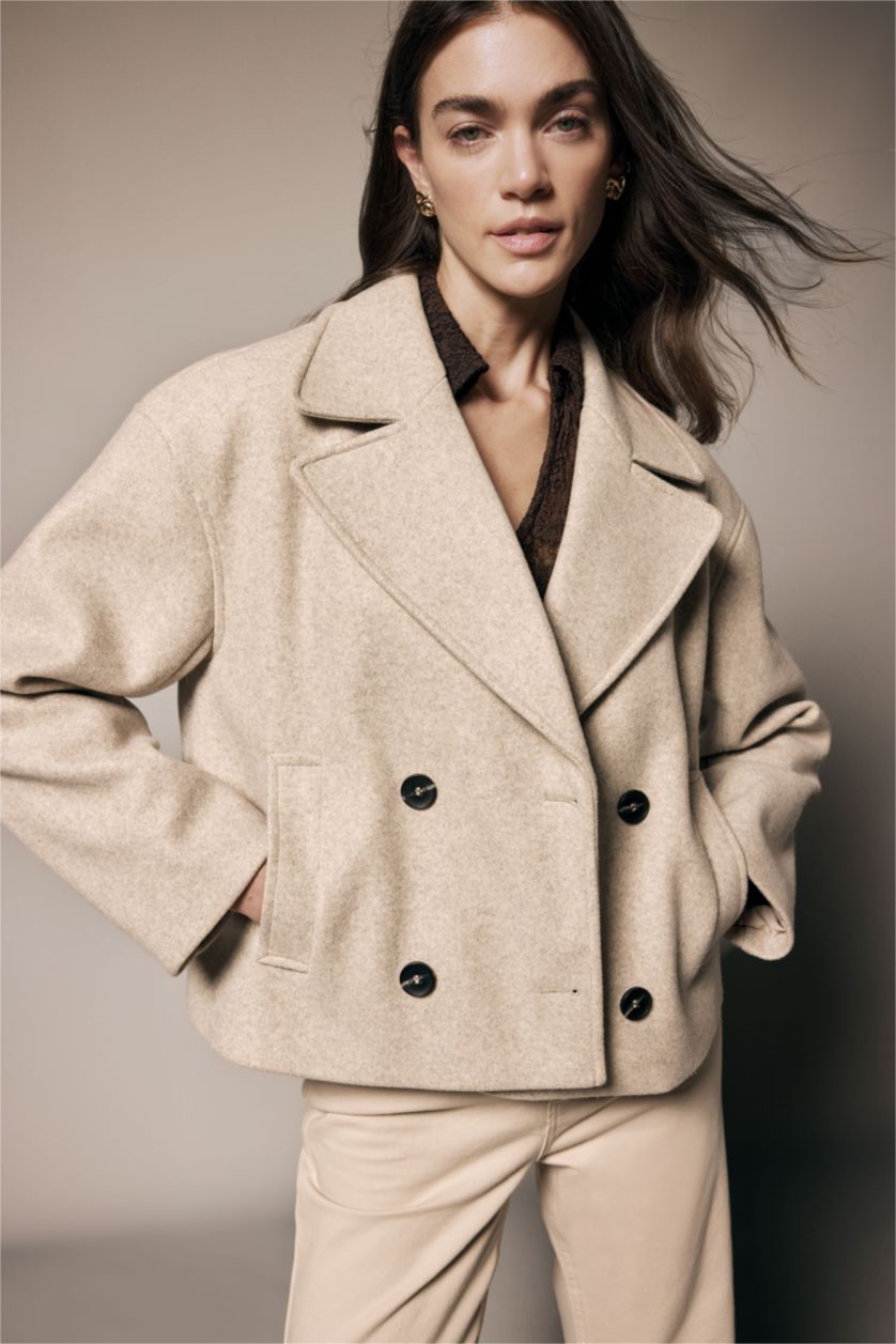 Kadın Bej Kısa Kaşe Kaban