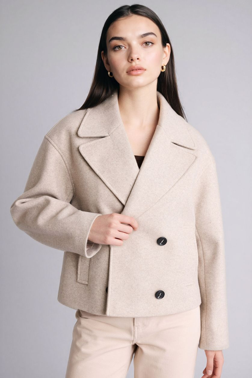 Kadın Bej Kısa Kaşe Kaban