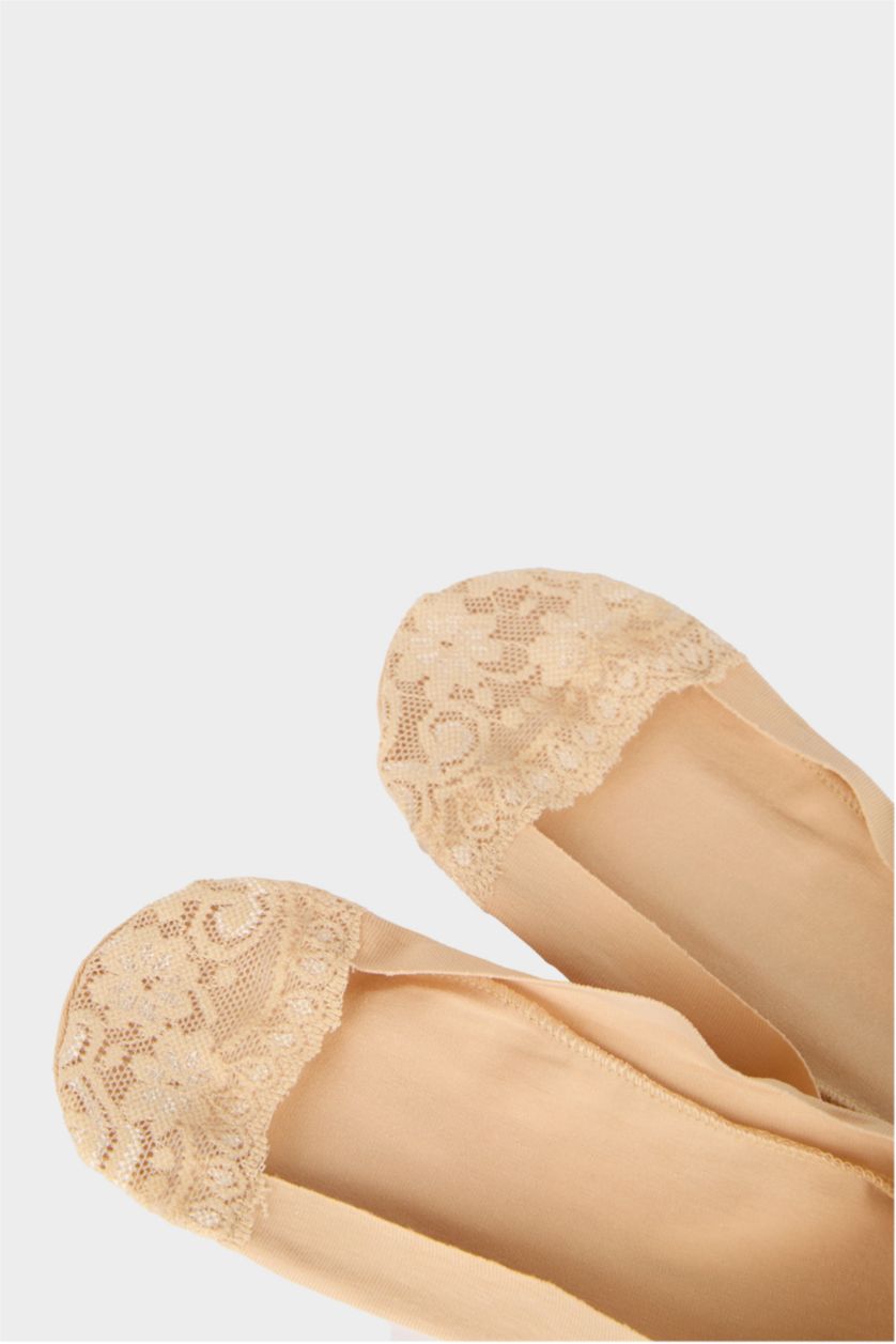 FEMME Beige Chaussettes ballerines avec dentelle pour femme