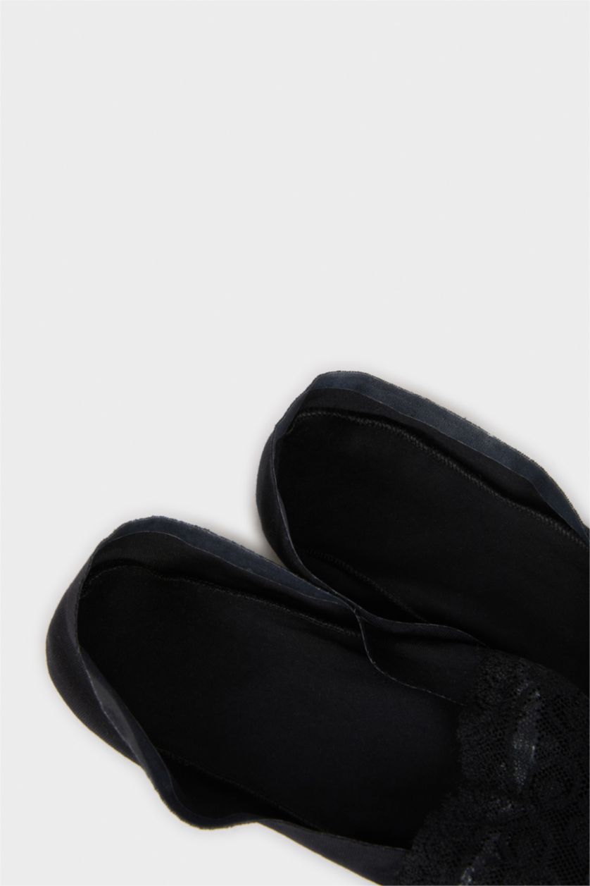 Kadın Siyah Kadın Dantel Detaylı Lazer Kesim Premium Babet Çorap