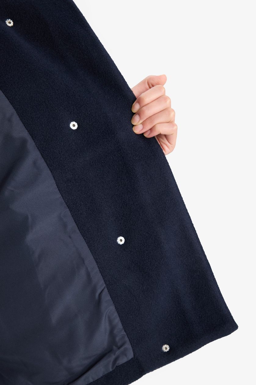 Kadın Lacivert Regular Fit Kaşe Düğmeli Kısa Kaban