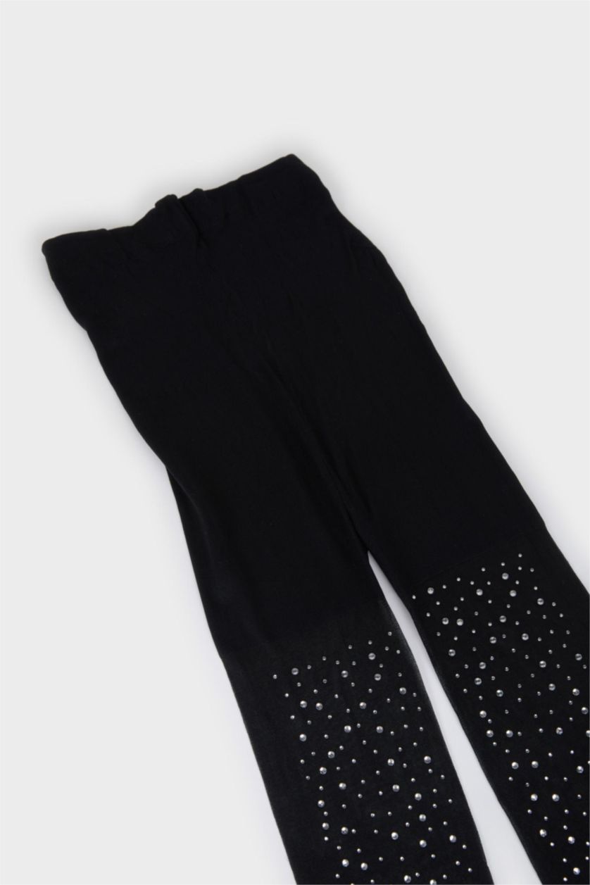 Kadın Siyah Kadın Taş Baskılı 60 Denye Premium Külotlu Çorap
