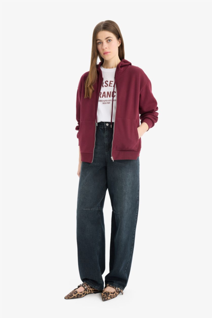 FEMME Bordeaux Sweat à capuche à fermeture zip Coupe décontractée