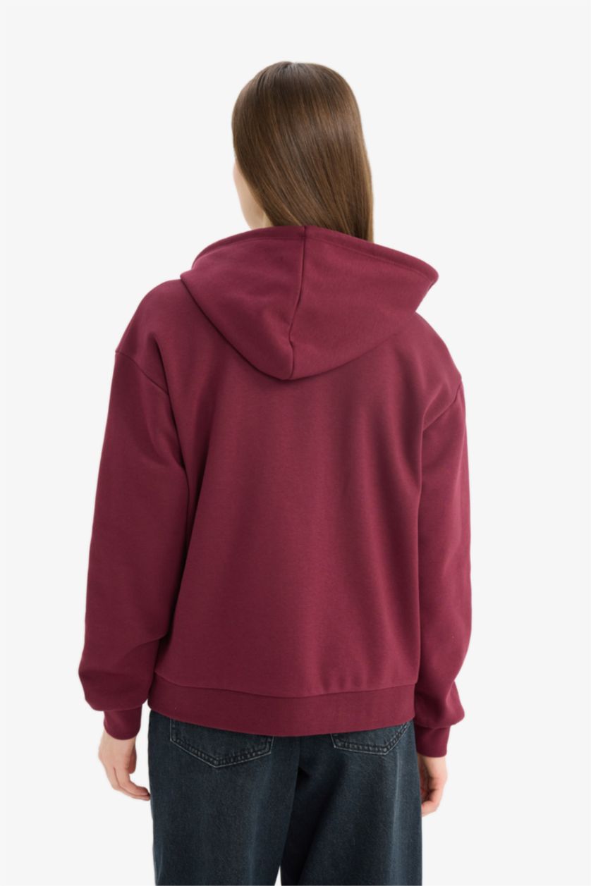 FEMME Bordeaux Sweat à capuche à fermeture zip Coupe décontractée