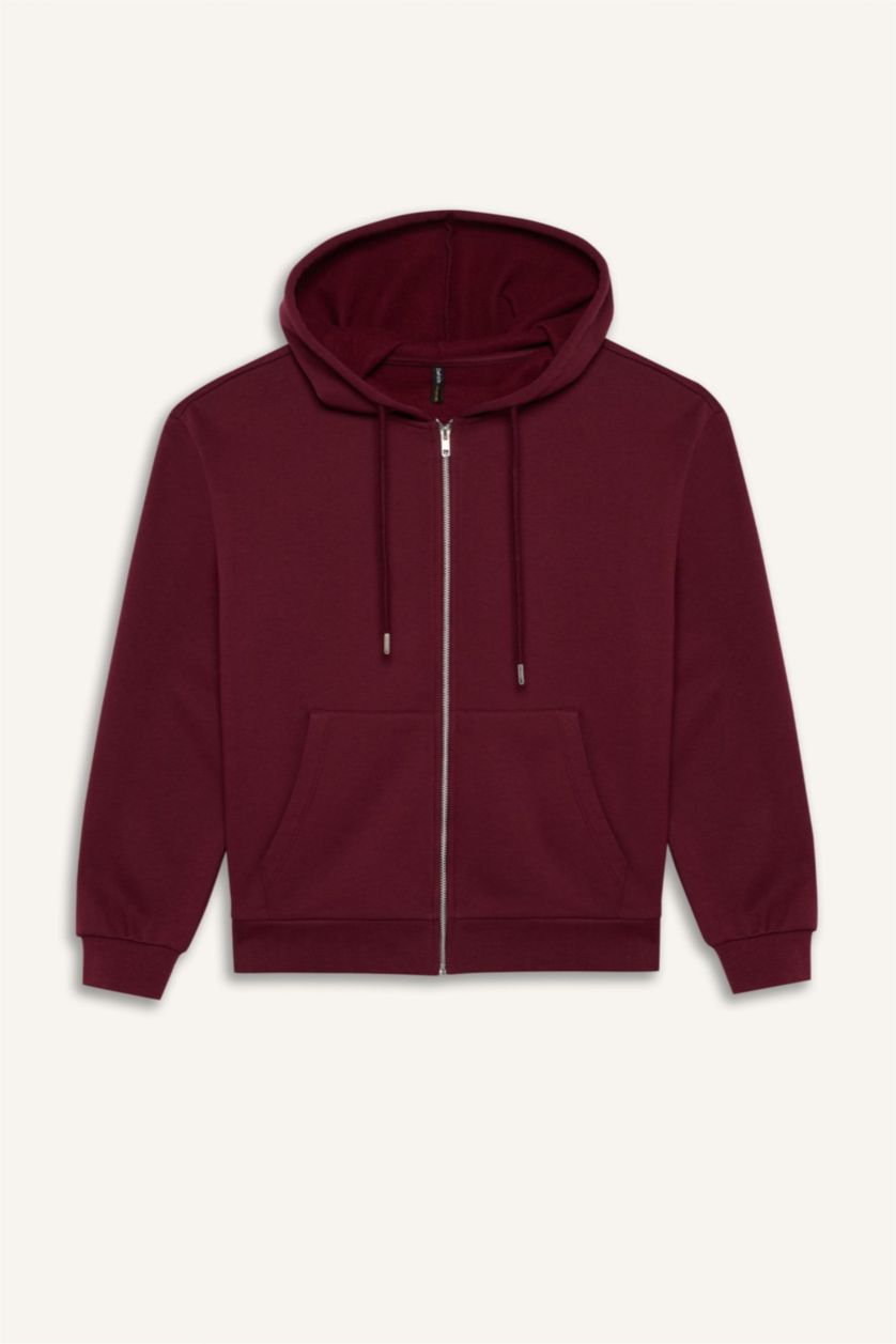 FEMME Bordeaux Sweat à capuche à fermeture zip Coupe décontractée