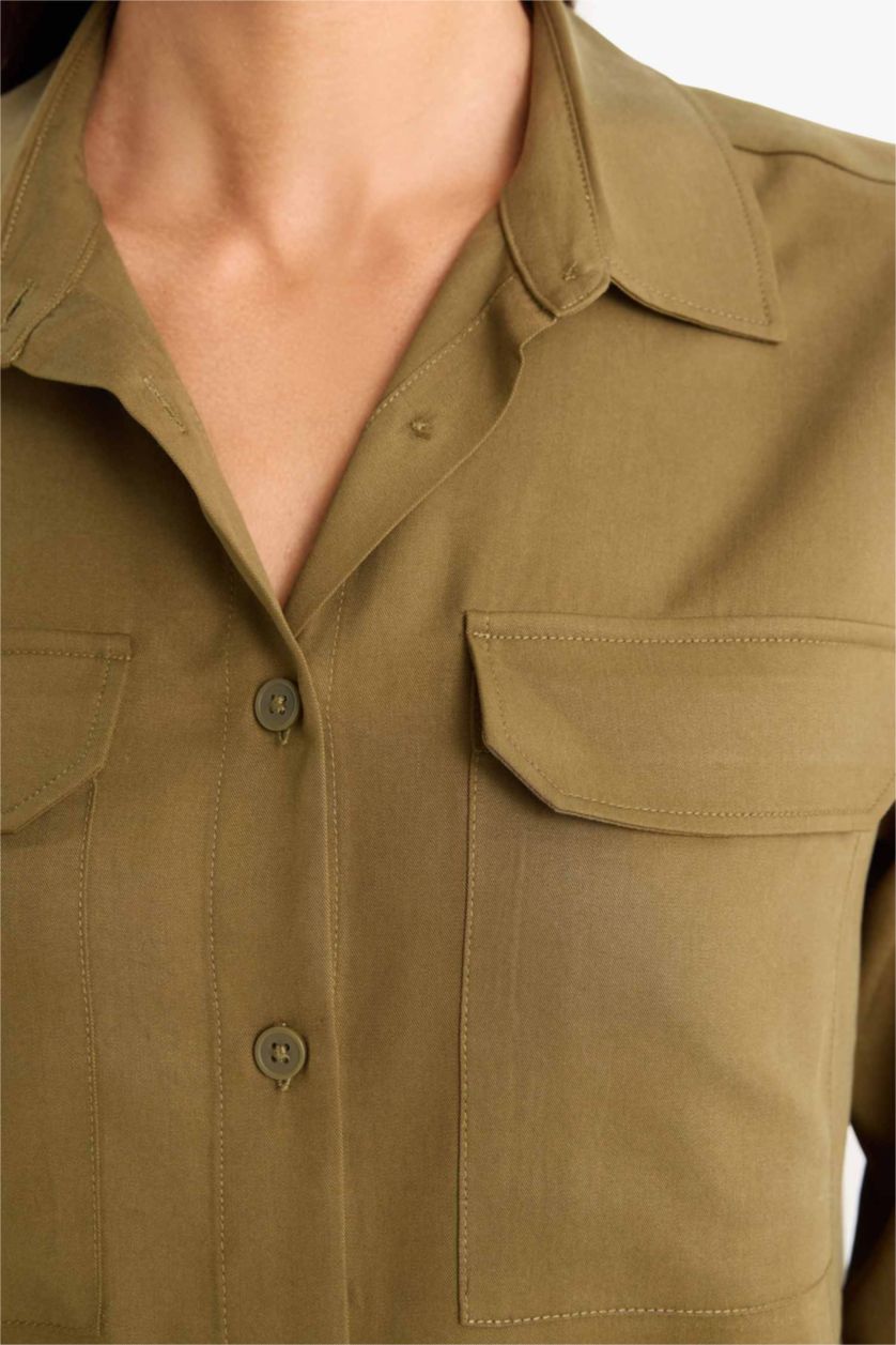 WOMAN Brown Regular Fit Shirt Collar Sensual Long Sleeve Shirt