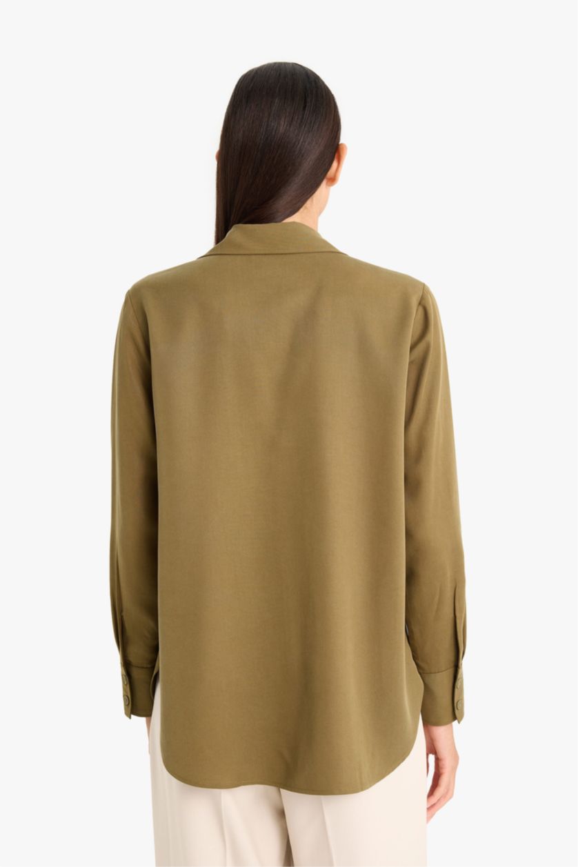 WOMAN Brown Regular Fit Shirt Collar Sensual Long Sleeve Shirt