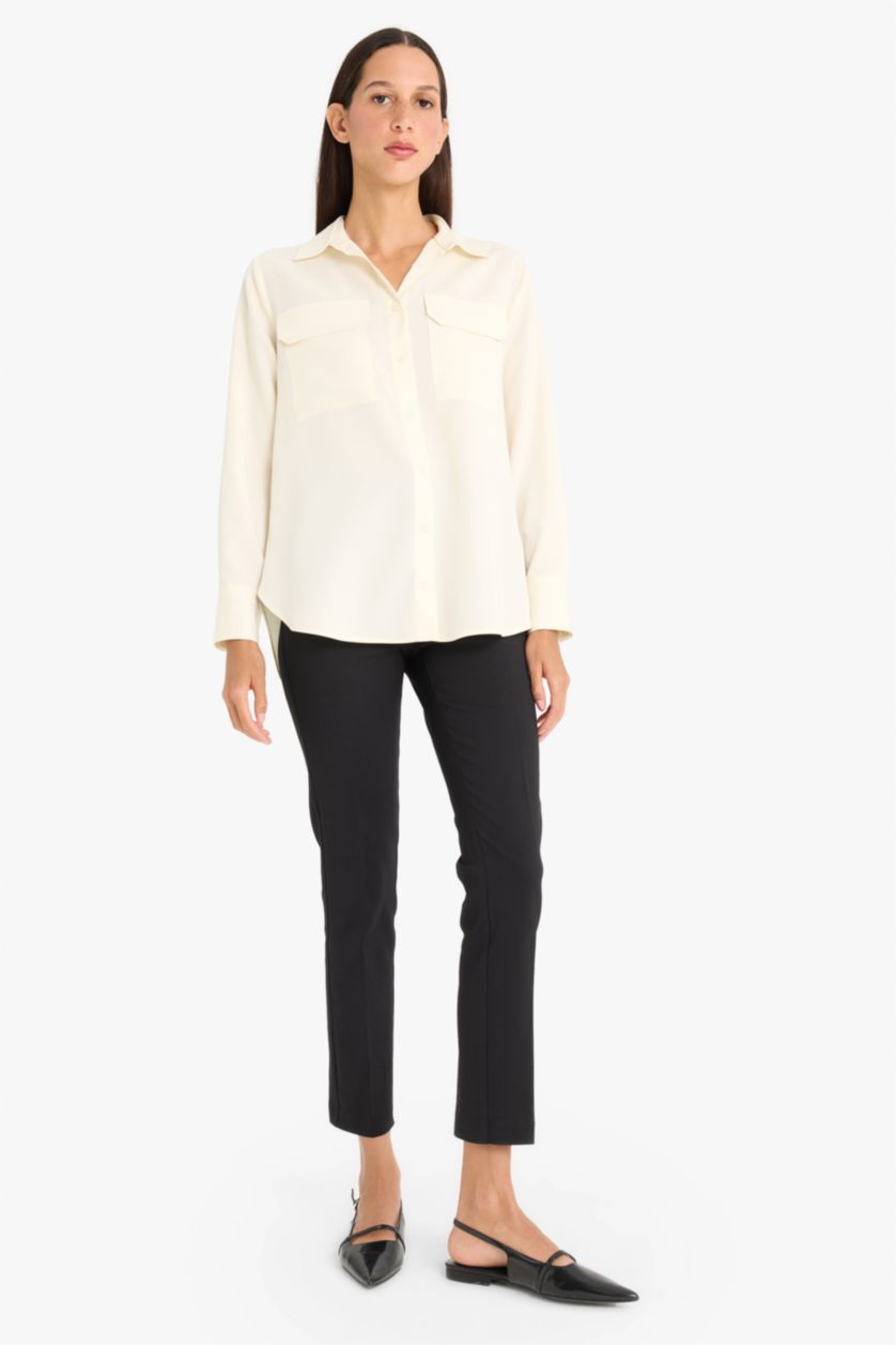 WOMAN White Regular Fit Shirt Collar Sensual Long Sleeve Shirt