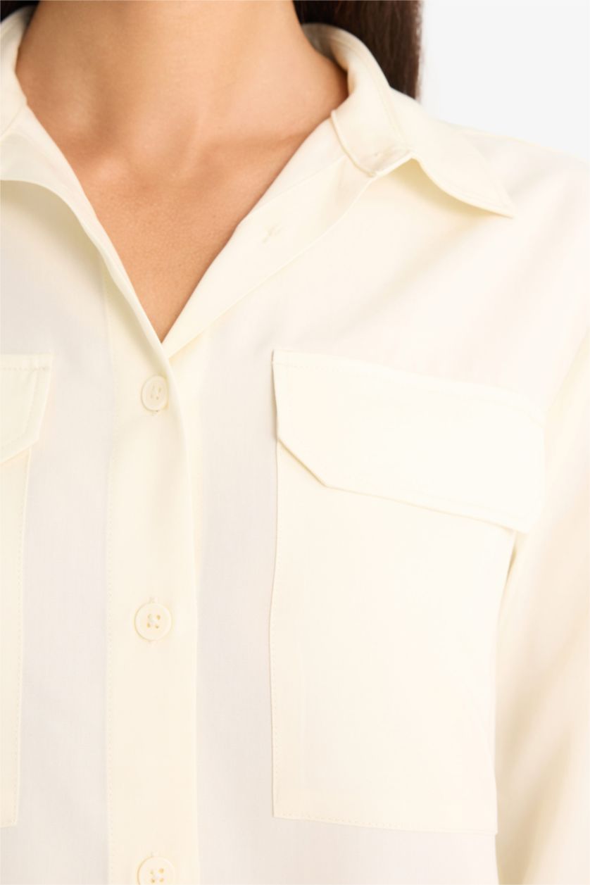 WOMAN White Regular Fit Shirt Collar Sensual Long Sleeve Shirt