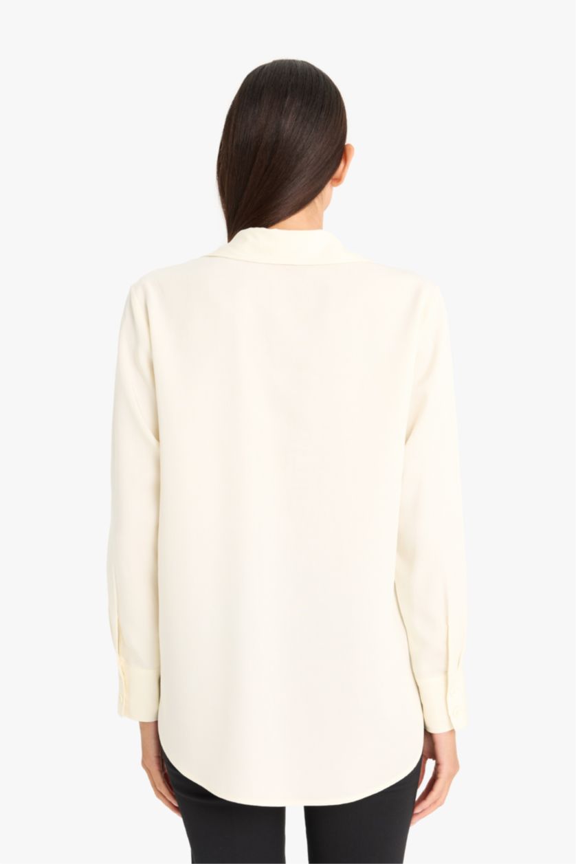 WOMAN White Regular Fit Shirt Collar Sensual Long Sleeve Shirt