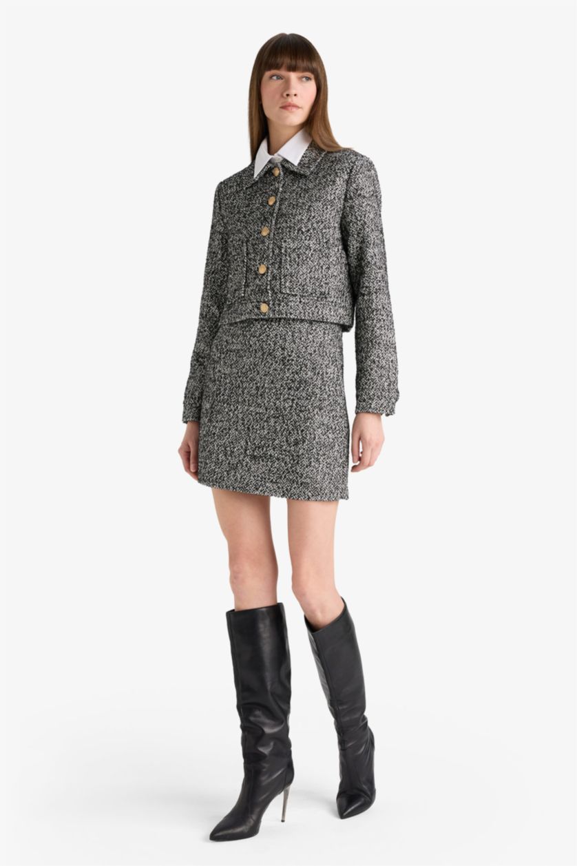 Әйелдерге қара a сызығы толық астар Тоқылған юбка