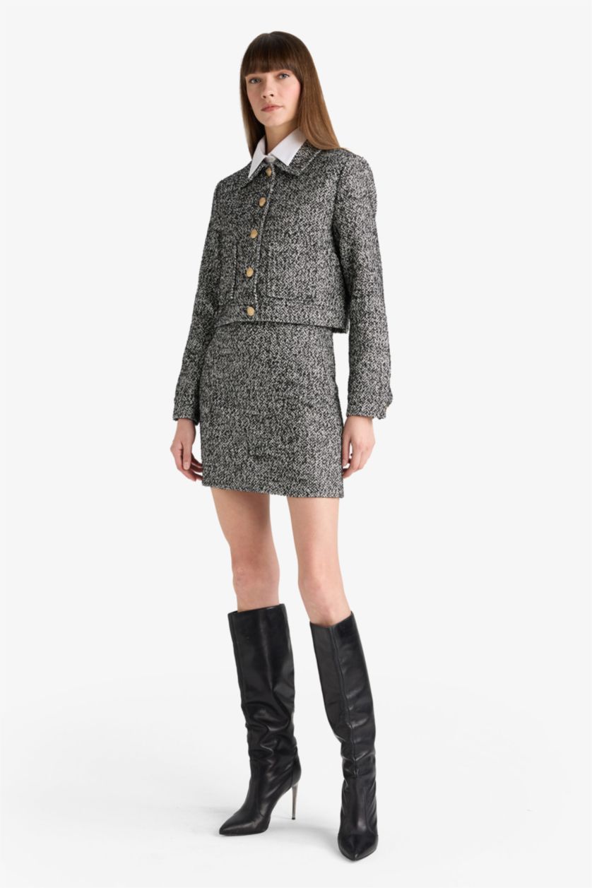 Әйелдерге қара a сызығы толық астар Тоқылған юбка