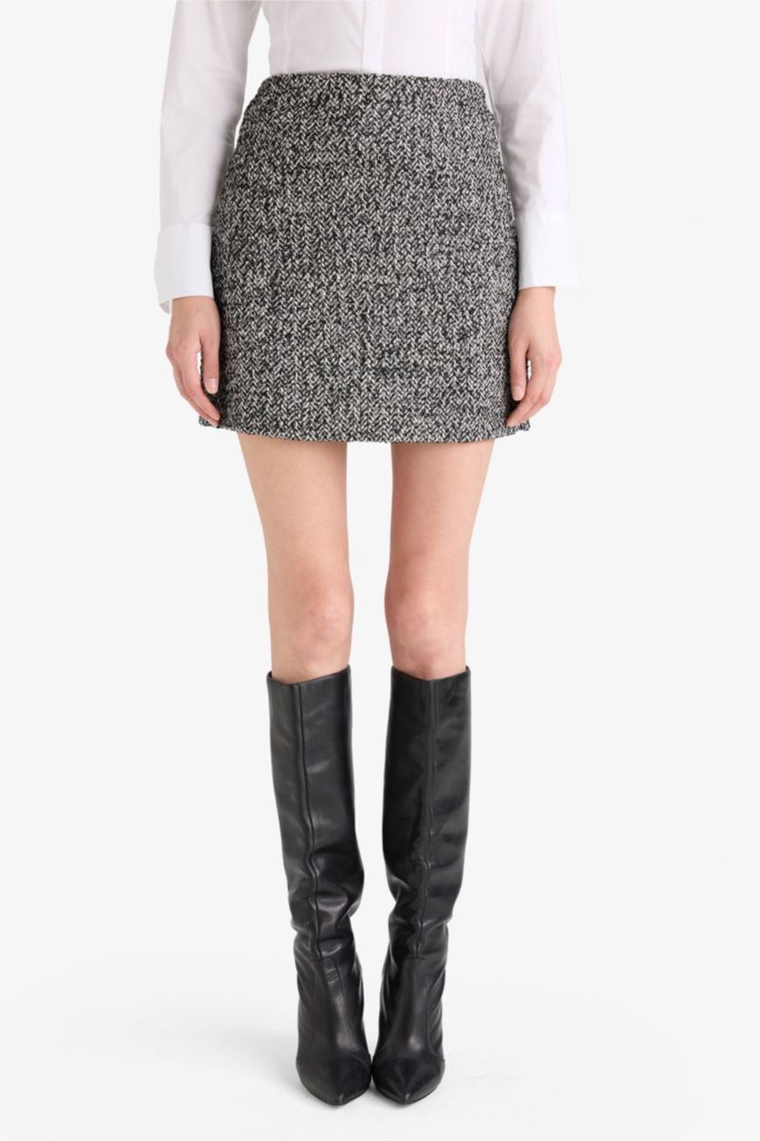 Әйелдерге қара a сызығы толық астар Тоқылған юбка