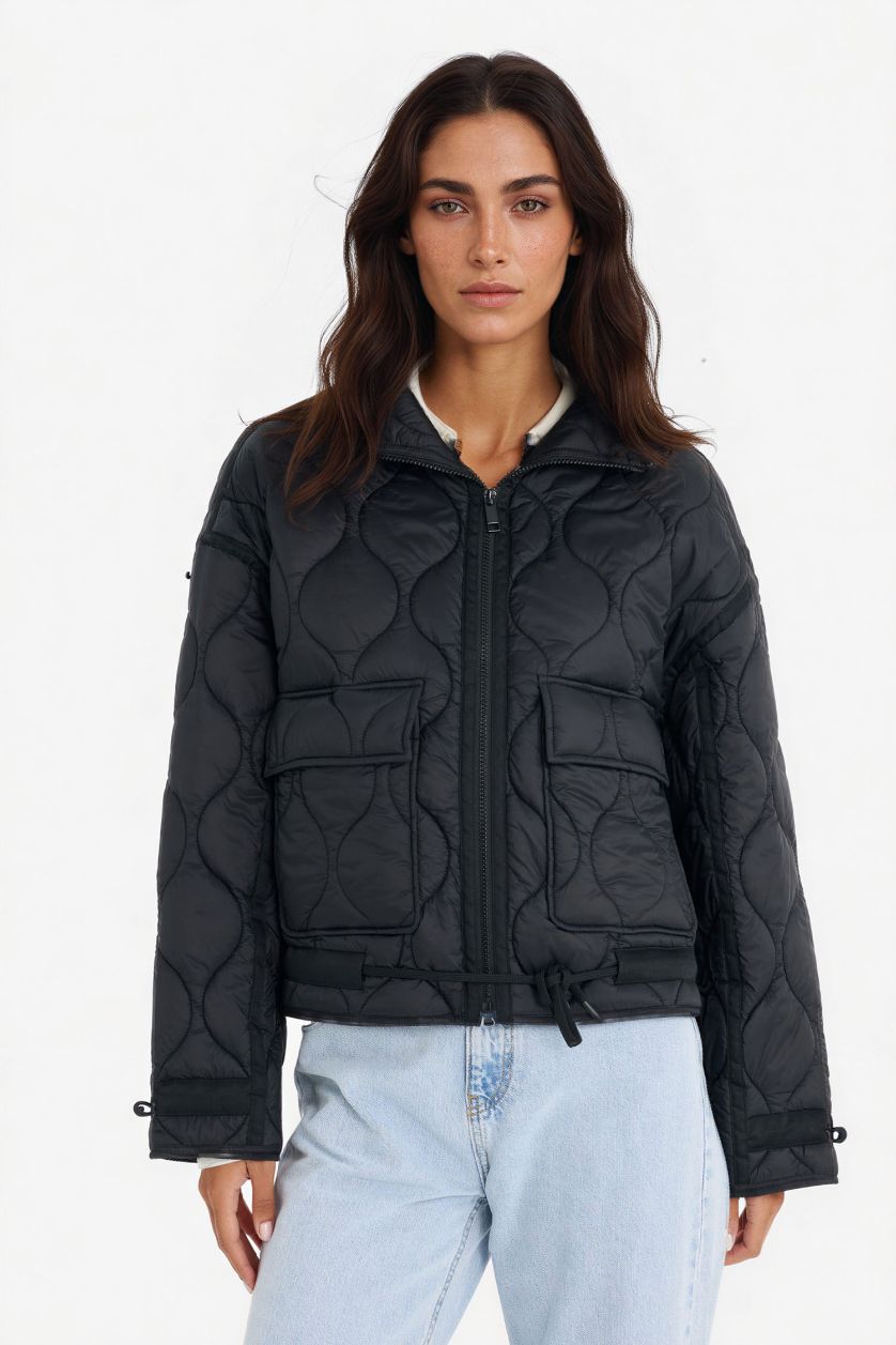 WOMAN Black Regular Fit Zippered Pocketed Waterproof Jacket