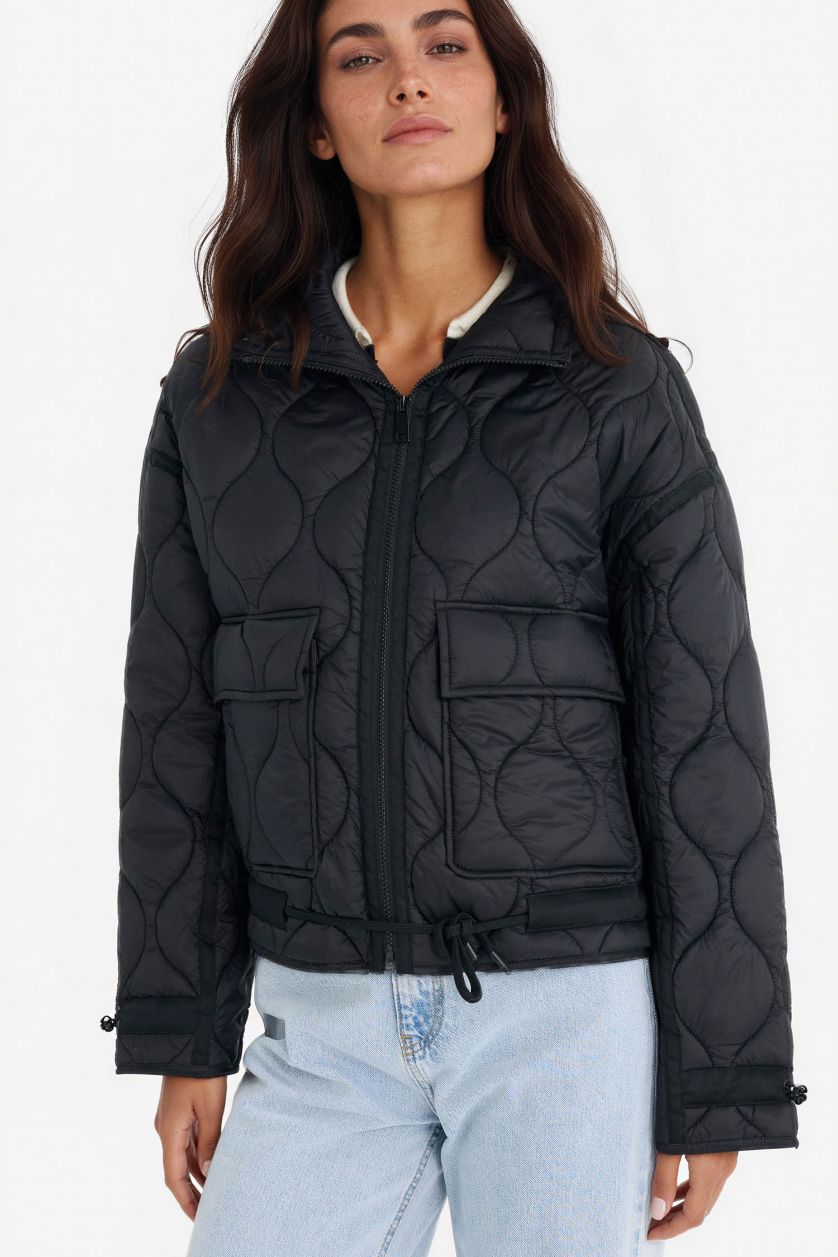 WOMAN Black Regular Fit Zippered Pocketed Waterproof Jacket