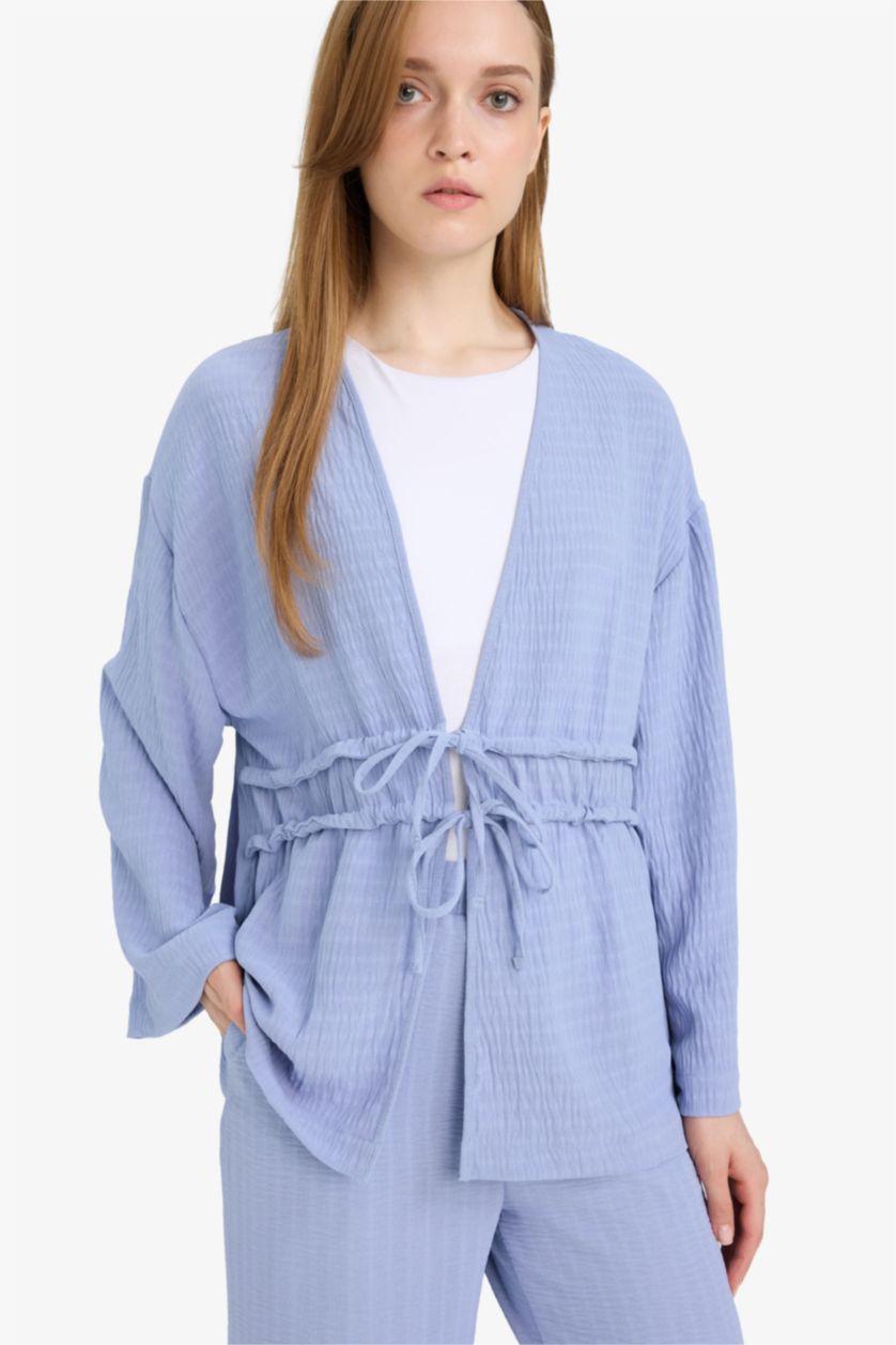 WOMAN Light Blue Relax Fit Twill Crew Neck Long Sleeve Tunic