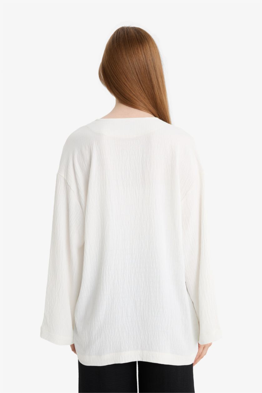 WOMAN White Relax Fit Crew Neck Long Sleeve Tunic
