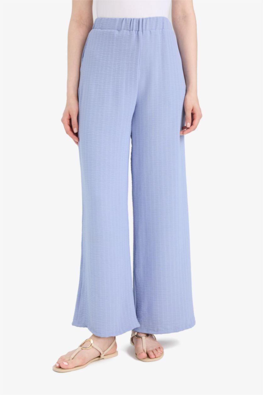 حريمي أزرق فاتح بنطلون جاكار وايد ليج برجل واسع بجيب