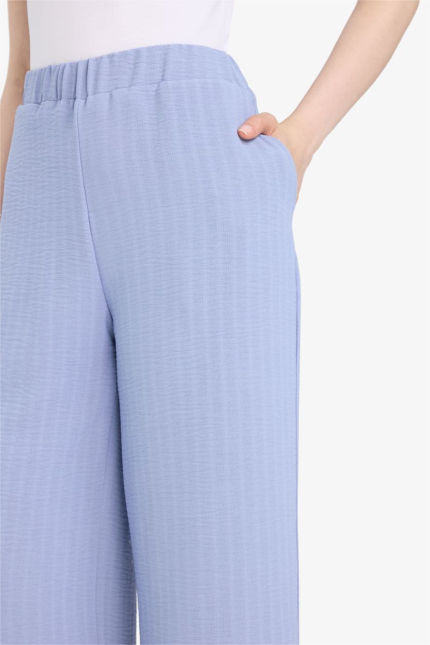 حريمي أزرق فاتح بنطلون جاكار وايد ليج برجل واسع بجيب