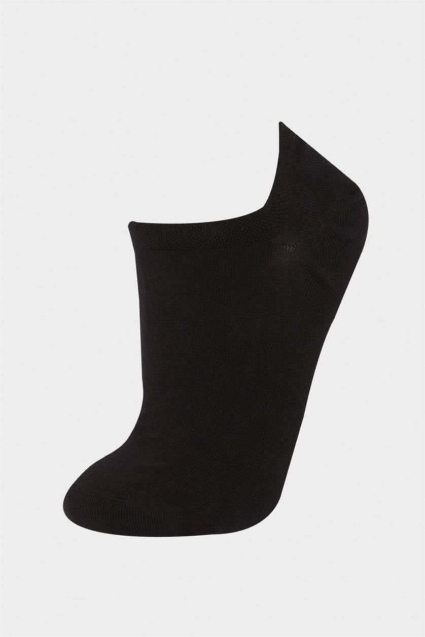 Kadın Siyah Kadın Dikişsiz Topuk İçi Kaydırmaz Baskılı 3'lü Penye Pamuklu Premium Sneaker Çorap