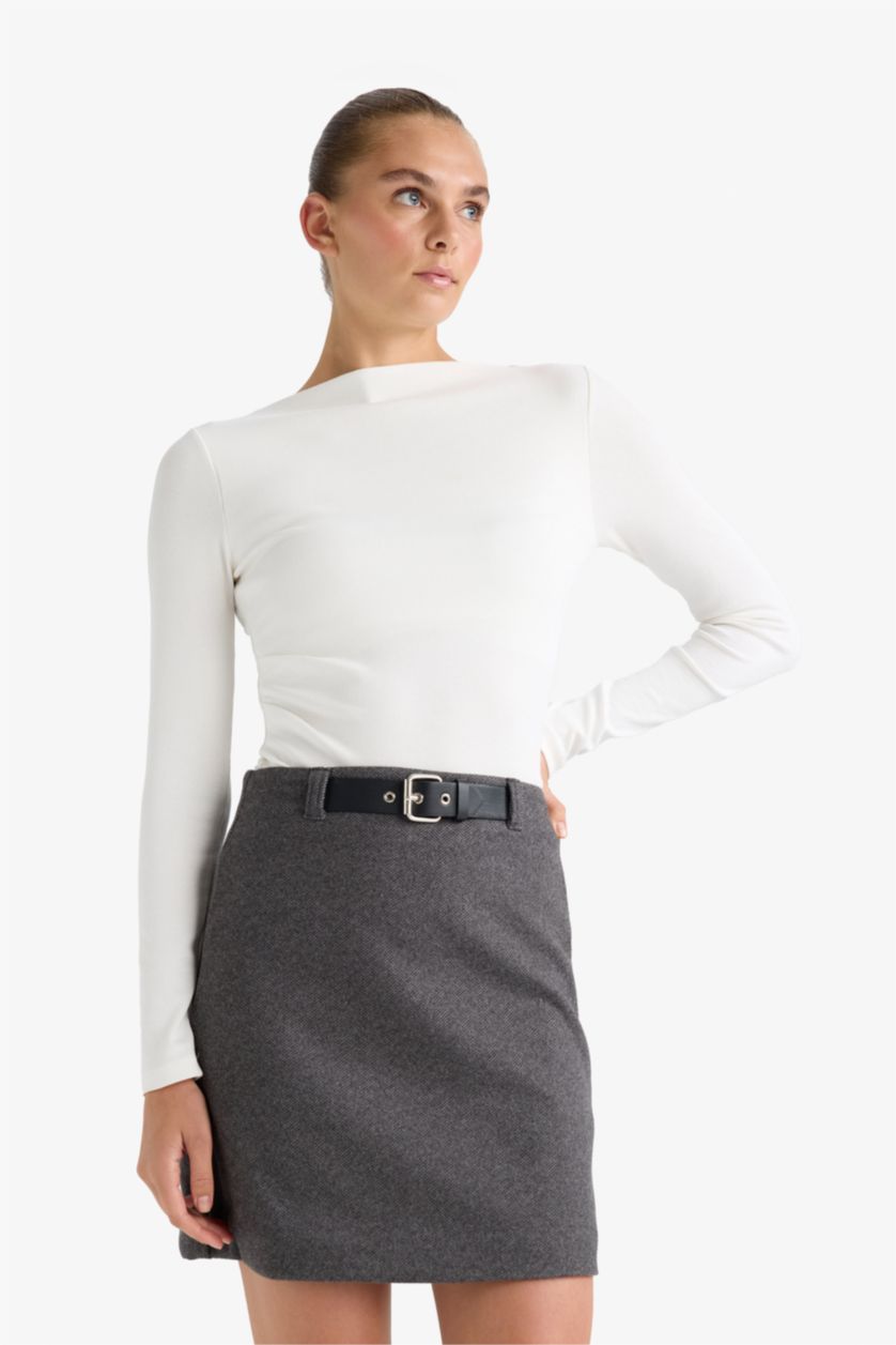 Kadın Antrasit A Kesim Yüksek Bel Astarlı Etek