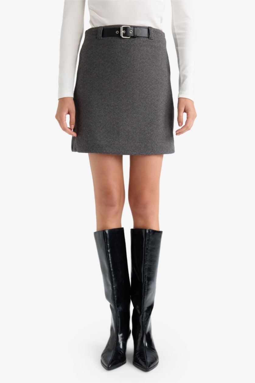 Kadın Antrasit A Kesim Yüksek Bel Astarlı Etek