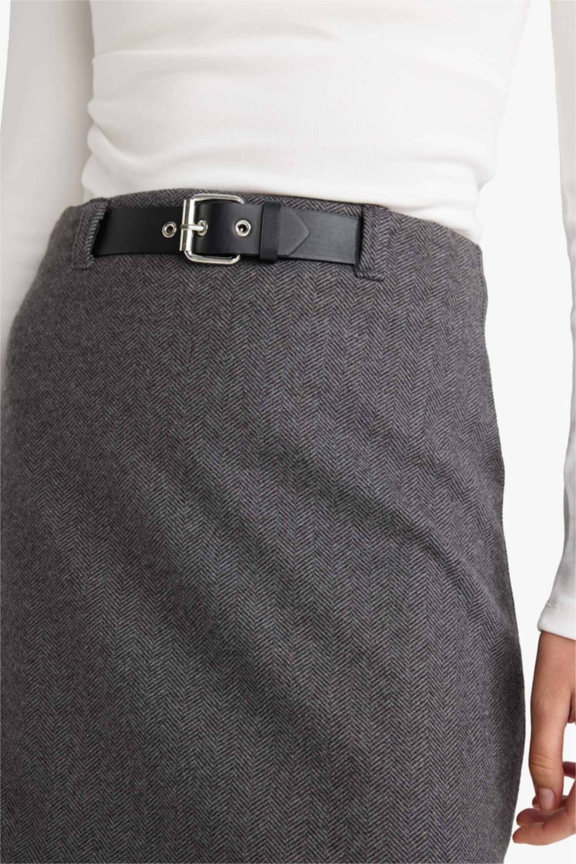 Kadın Antrasit A Kesim Yüksek Bel Astarlı Etek