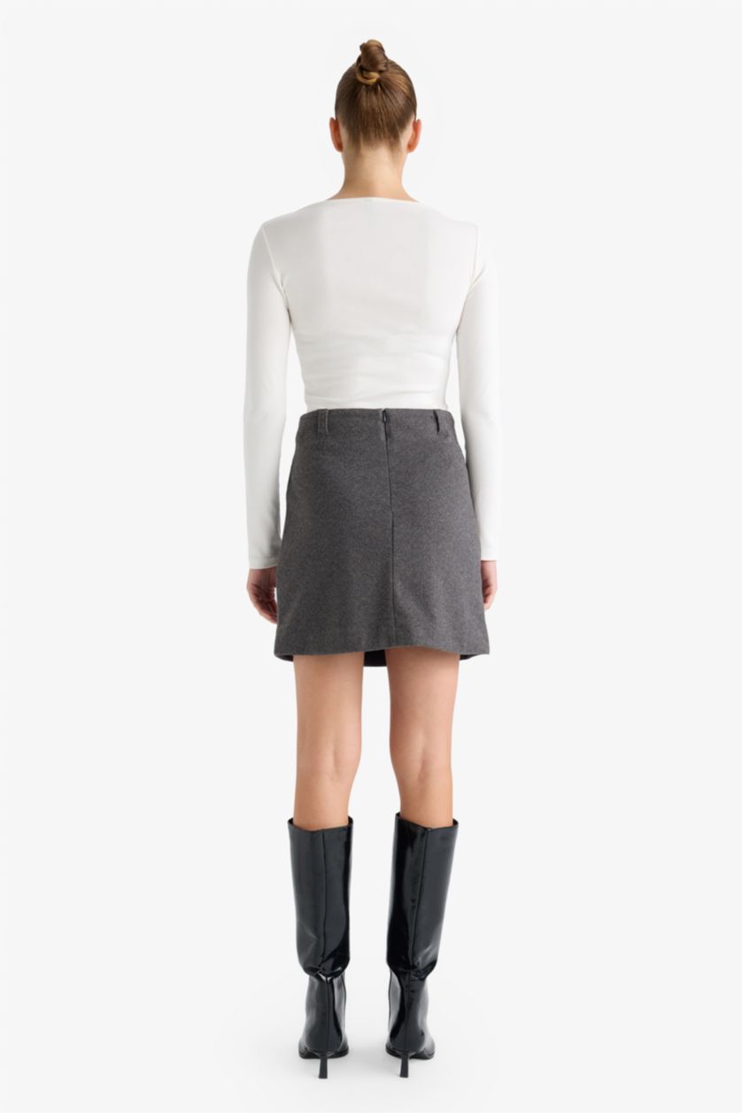 Kadın Antrasit A Kesim Yüksek Bel Astarlı Etek