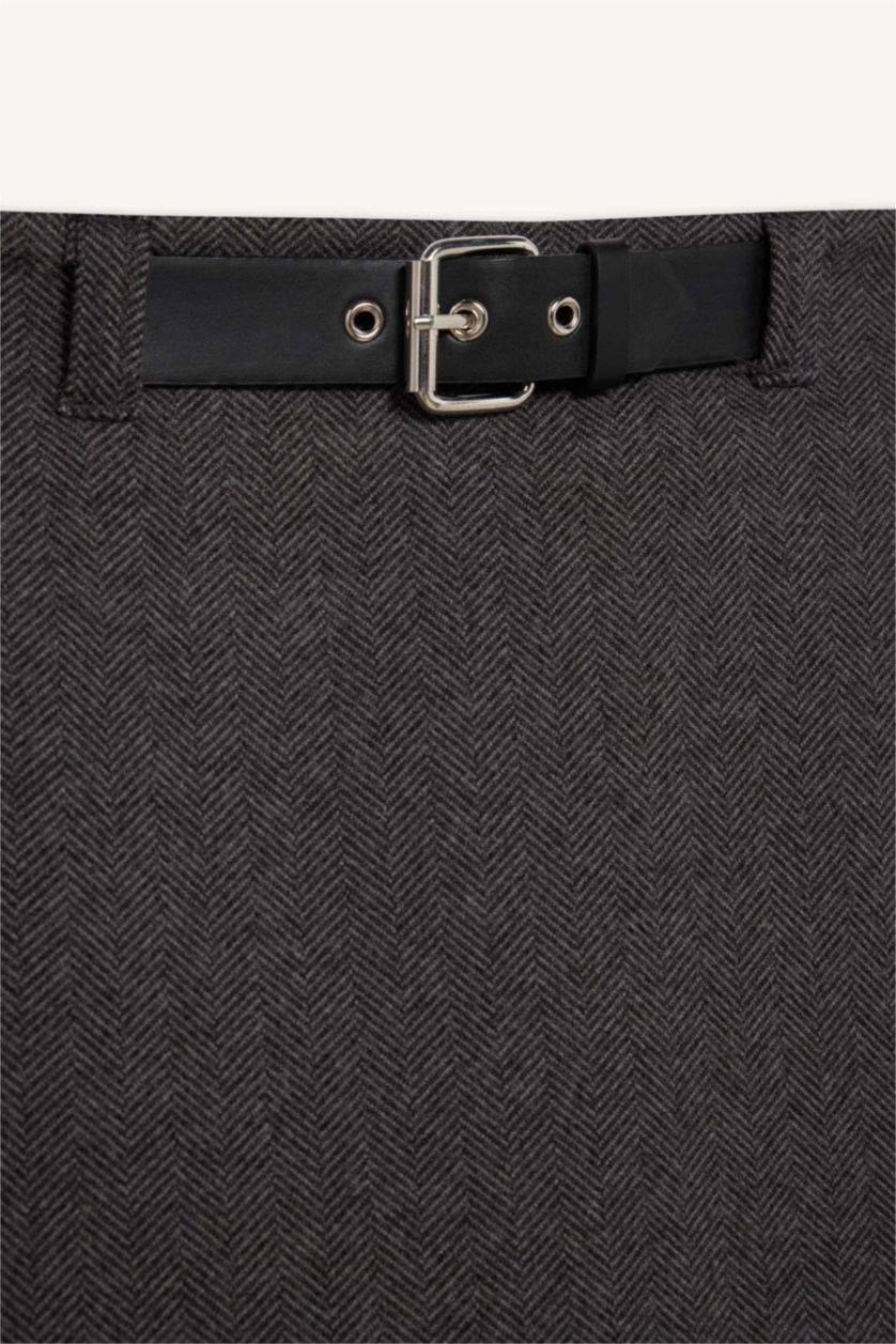 Kadın Antrasit A Kesim Yüksek Bel Astarlı Etek