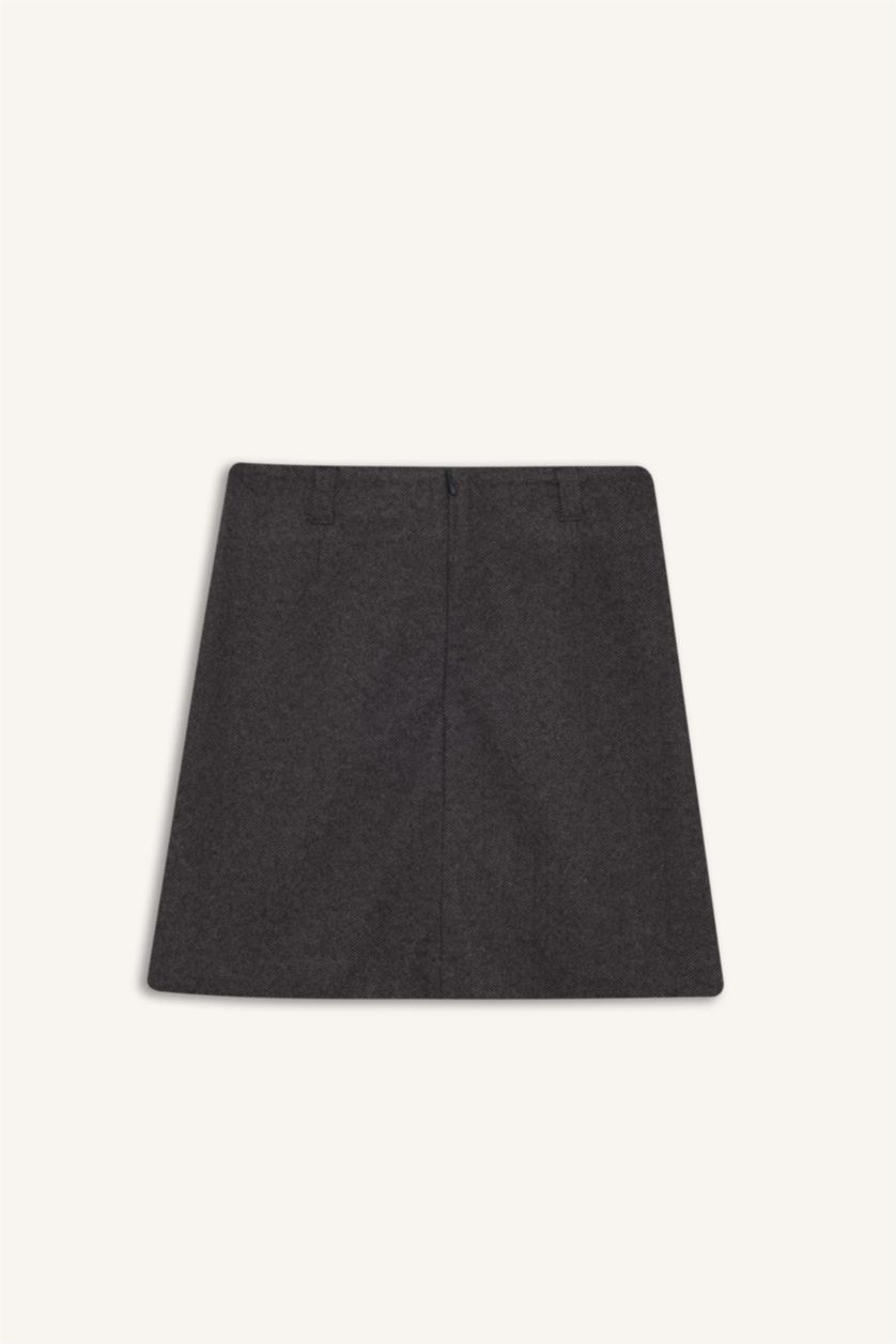 Kadın Antrasit A Kesim Yüksek Bel Astarlı Etek