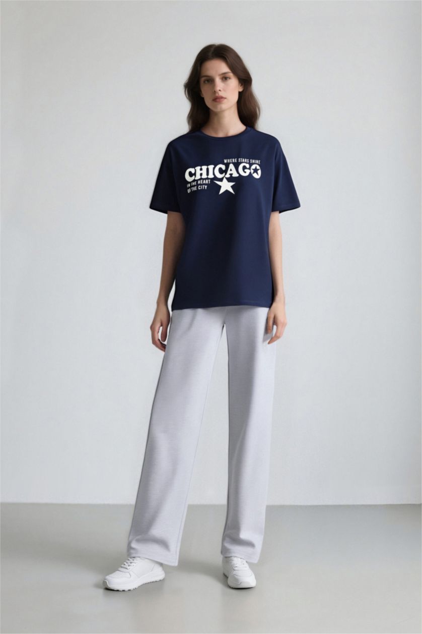 FEMME Marin T-shirt oversize imprimé à manches courtes et col rond