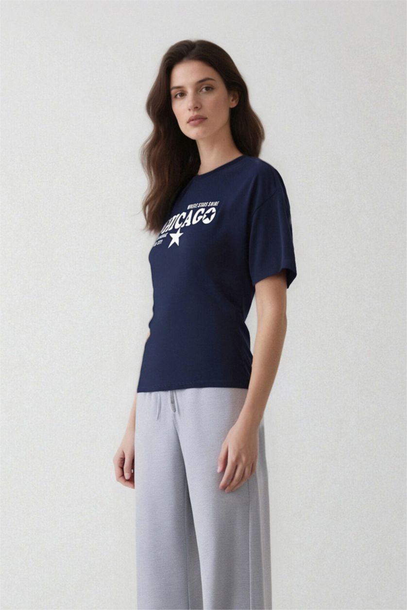 FEMME Marin T-shirt oversize imprimé à manches courtes et col rond